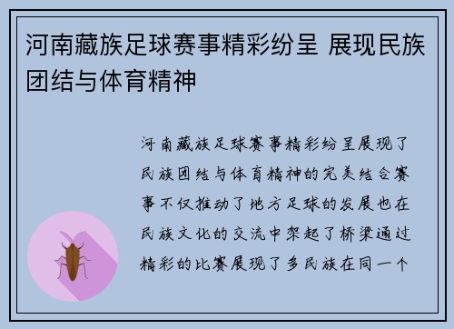 河南藏族足球赛事精彩纷呈 展现民族团结与体育精神