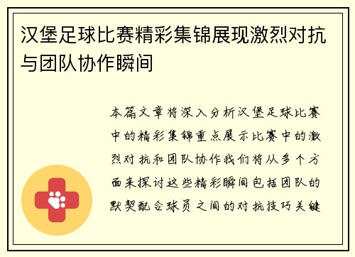 汉堡足球比赛精彩集锦展现激烈对抗与团队协作瞬间