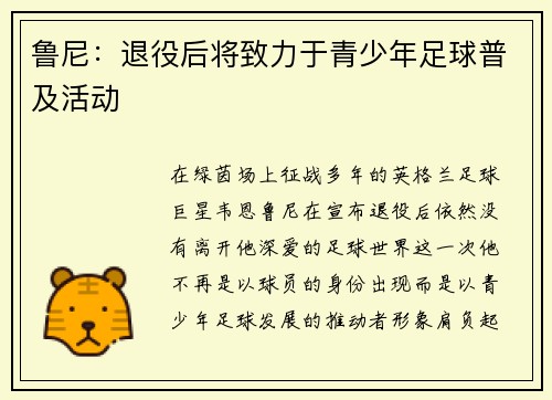 鲁尼：退役后将致力于青少年足球普及活动
